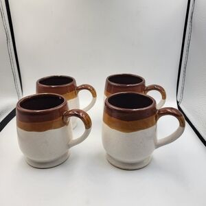 Vintage Tri-Colored Banded Stoneware Coffee Mugs - set of 4